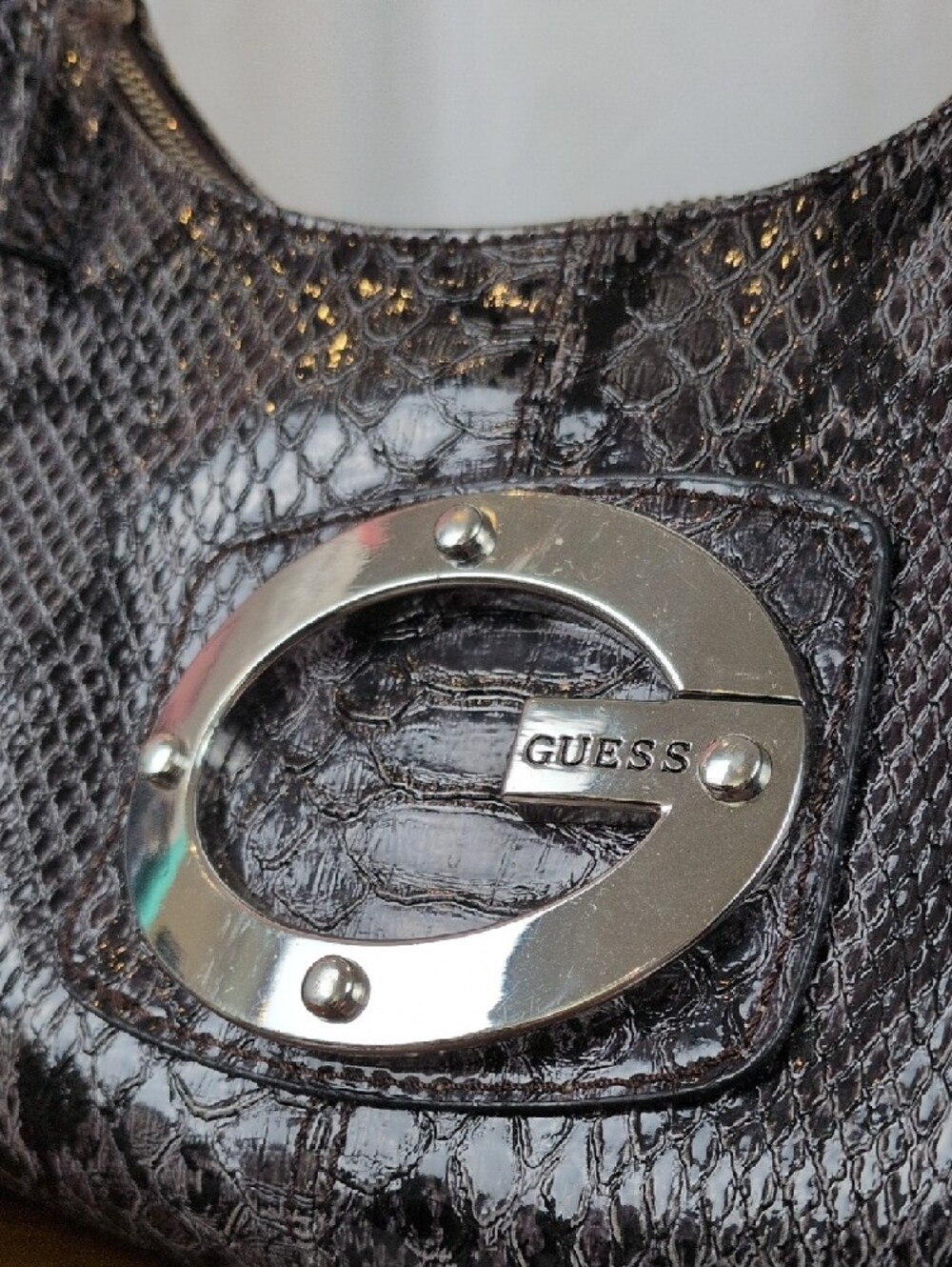 Vintage GUESS Black Snakeskin Shoulder Bag Y2K Hobo Bag - Picture 2 of 7
